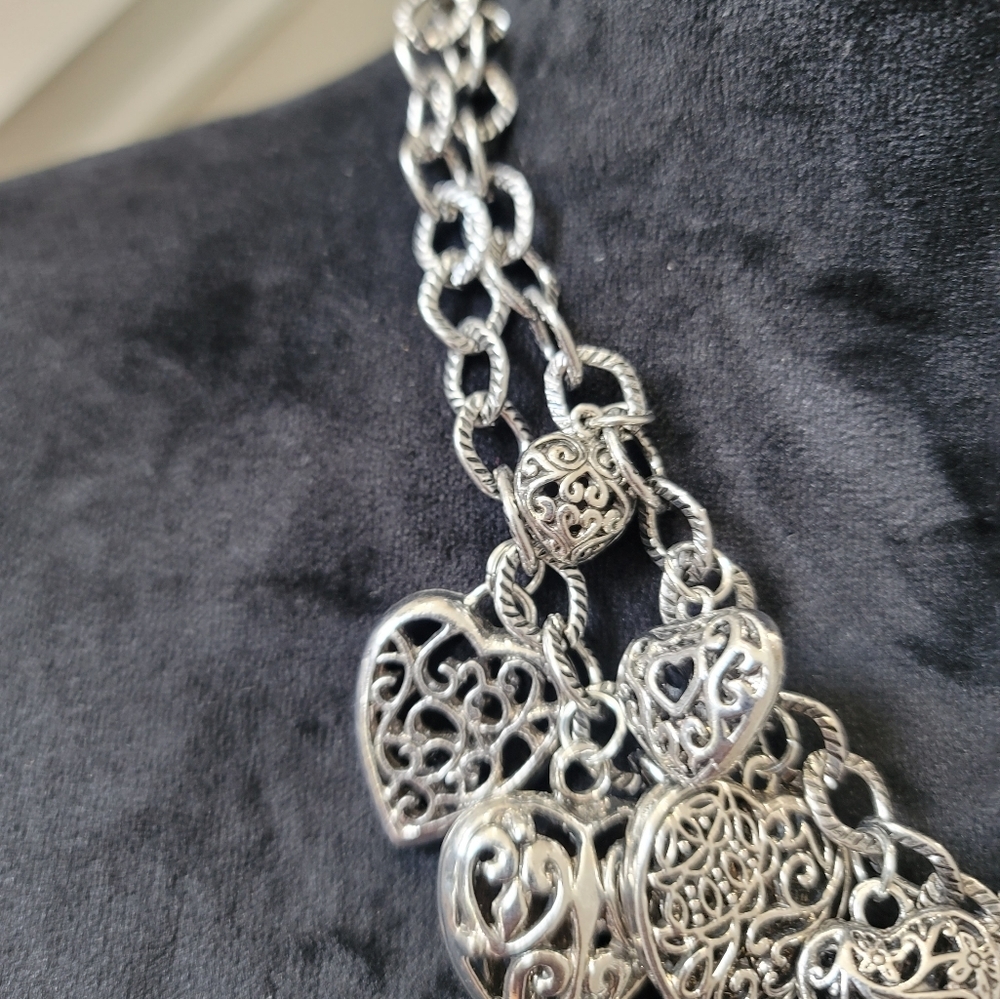 Silver Heart Double Layer Statement Necklace - image 5